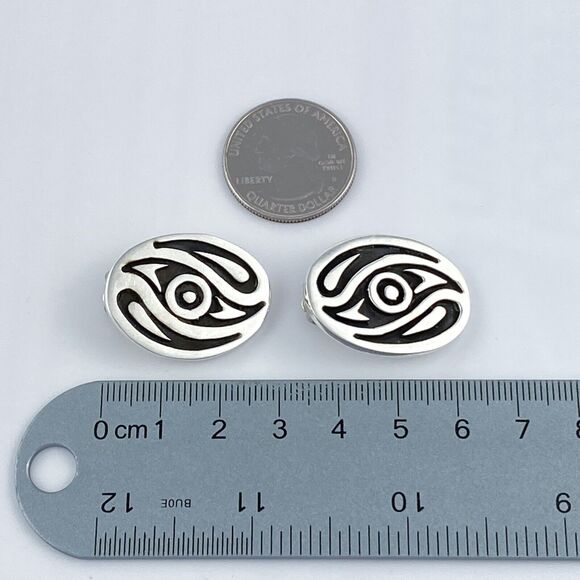 Vintage Mexico Sterling Silver 925 Swirl Oxidized Oval Clip On Earrings - Picture 11 of 11